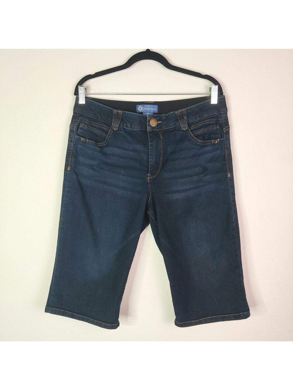 Democracy Ab Solution Mid Rise Slimming Bermuda Shorts Dark Blue Denim 14